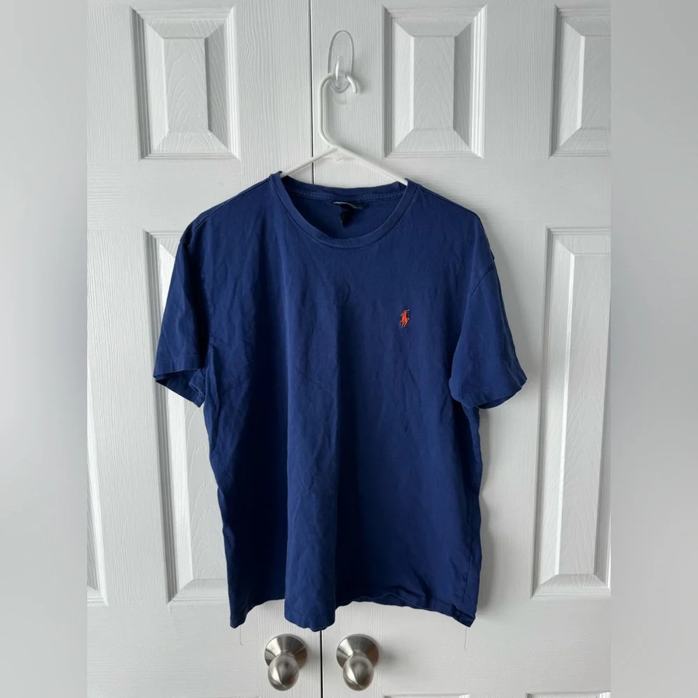Polo Ralph Lauren Blue Short Sleeve T-shirt Large Orange Pony Logo Large